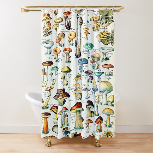 Mushroom Shower Curtain Retro Illustrative Reference Chart For Bathroom Decor 