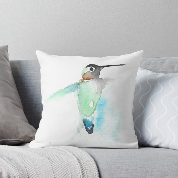 Item preview, Watercolor Painting of Ruby-Throated Hummingbird in Flight with Loose Blue Background designed and sold by BlackGoatPrints.