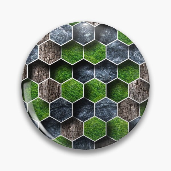 Item preview, 3D feel hexagon geometric shape pattern with black rock, wood and green nature texture tiles designed and sold by CiniArt.