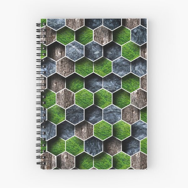 Item preview, 3D feel hexagon geometric shape pattern with black rock, wood and green nature texture tiles designed and sold by CiniArt.