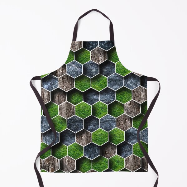 Item preview, 3D feel hexagon geometric shape pattern with black rock, wood and green nature texture tiles designed and sold by CiniArt.