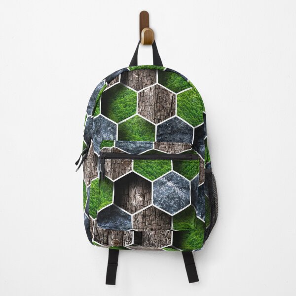 Item preview, 3D feel hexagon geometric shape pattern with black rock, wood and green nature texture tiles designed and sold by CiniArt.
