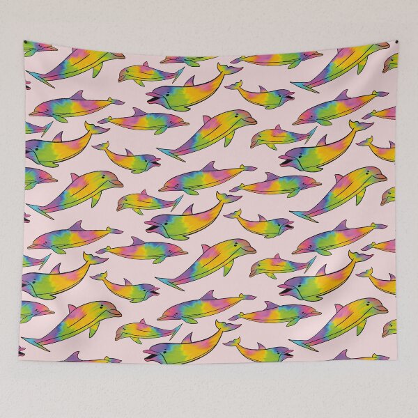Item preview, Dolphins #3 - Cute Rainbow Tie Dye Cartoon Animal Pattern designed and sold by TheRainbowRoom.
