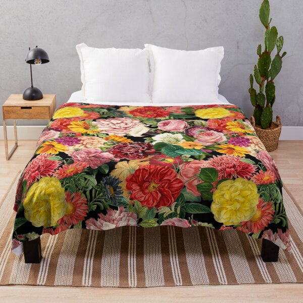 Item preview, Peony, rose and marigold vintage night garden cottagecore pattern designed and sold by PG Illustration.