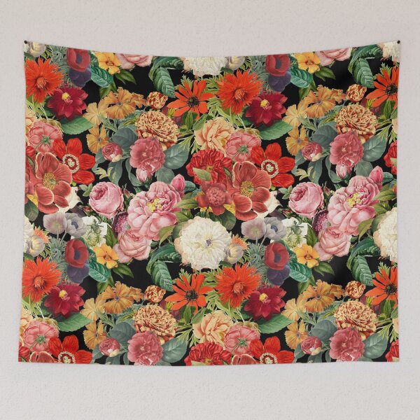 Item preview, Summer colorful vintage night garden cottagecore pattern designed and sold by PG Illustration.