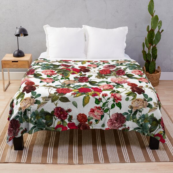 Item preview, Red and pink vintage rose garden nostalgic cottagecore pattern white designed and sold by PG Illustration.