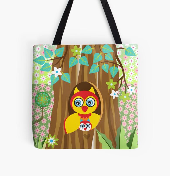 Mother and Baby Owl All Over Print Tote Bag