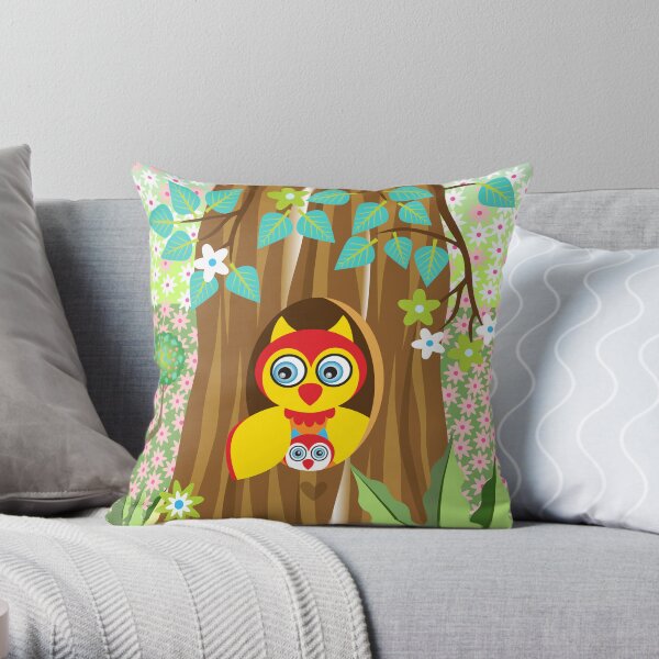 Mother and Baby Owl Throw Pillow