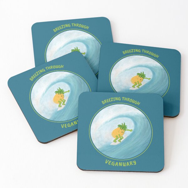 Item preview, Pineapple Surfer Breezing Through Veganuary, cute cartoon character designed and sold by Crystal Raymond.