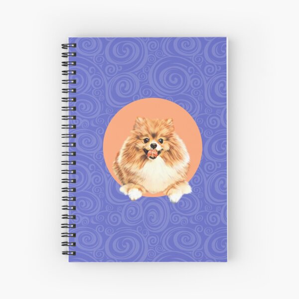 Cute Pomeranian dog on peach background graphic art Spiral Notebook