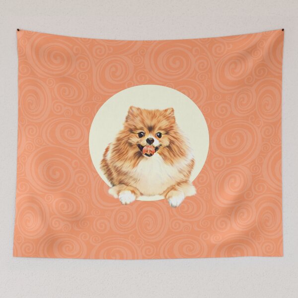 Item preview, Cute Pomeranian dog on peach and off white background graphic art designed and sold by forziati design.