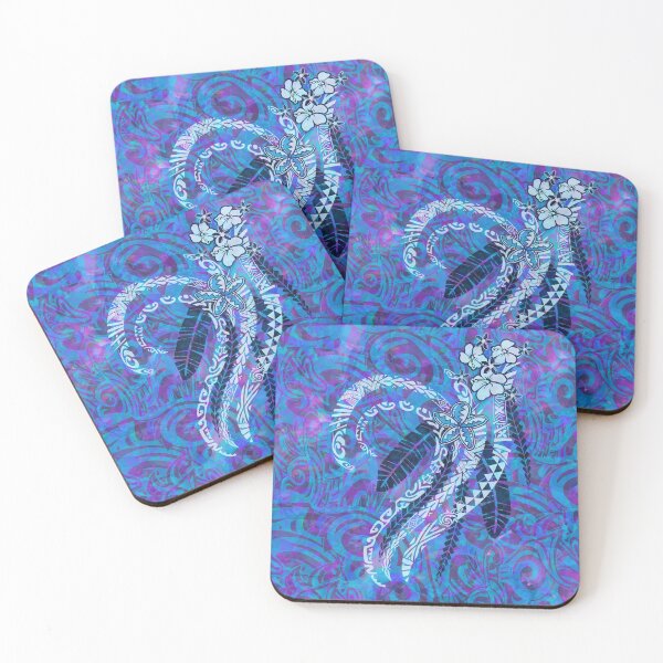 Item preview, Hawaiian - Samoan - Polynesian Blue Watercolor Tapa Art Board designed and sold by sunnthreads.