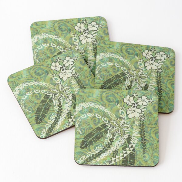 Item preview, Hawaiian - Samoan - Polynesian Green Watercolor Tapa Art Board designed and sold by sunnthreads.