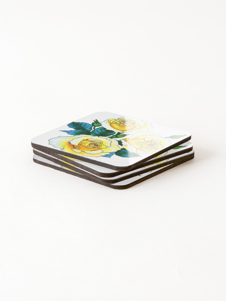Thumbnail 4 of 5, Coasters (Set of 4), Yellow Roses designed and sold by StudioOfMeg.