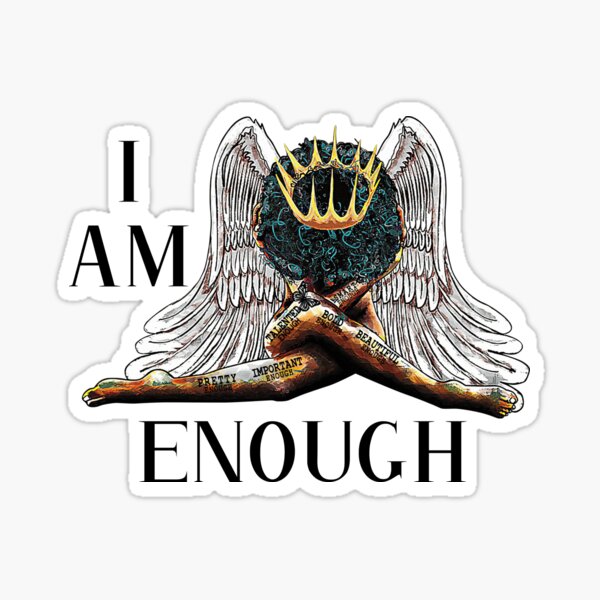 I Am Enough Black Girl Angel Teal Sticker