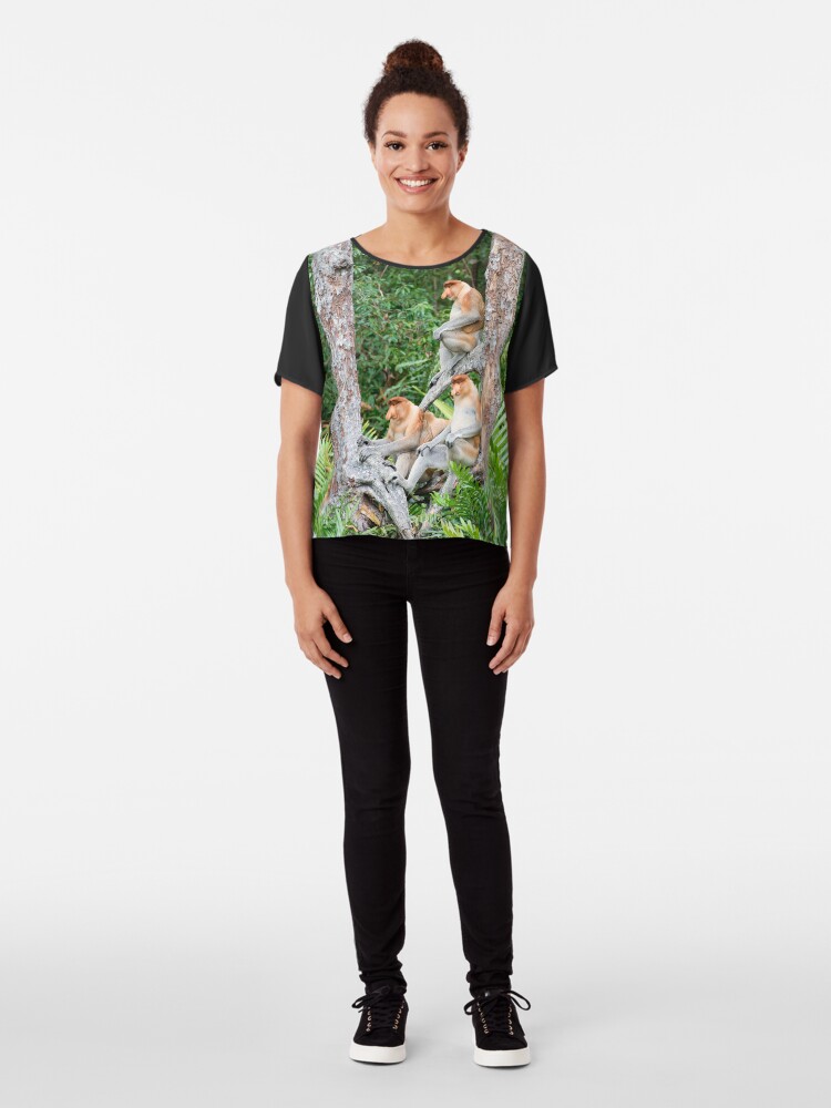 Alternate view of Proboscis Monkey group Chiffon Top