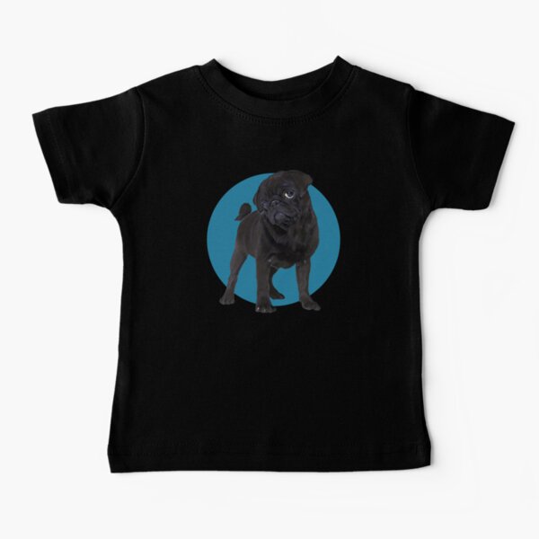 Cute pug on blue background graphic design Baby T-Shirt