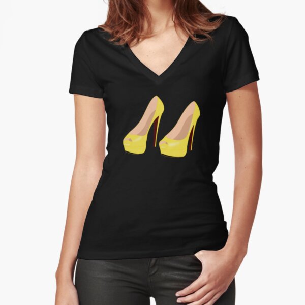Yellow High Heels Fitted V-Neck T-Shirt
