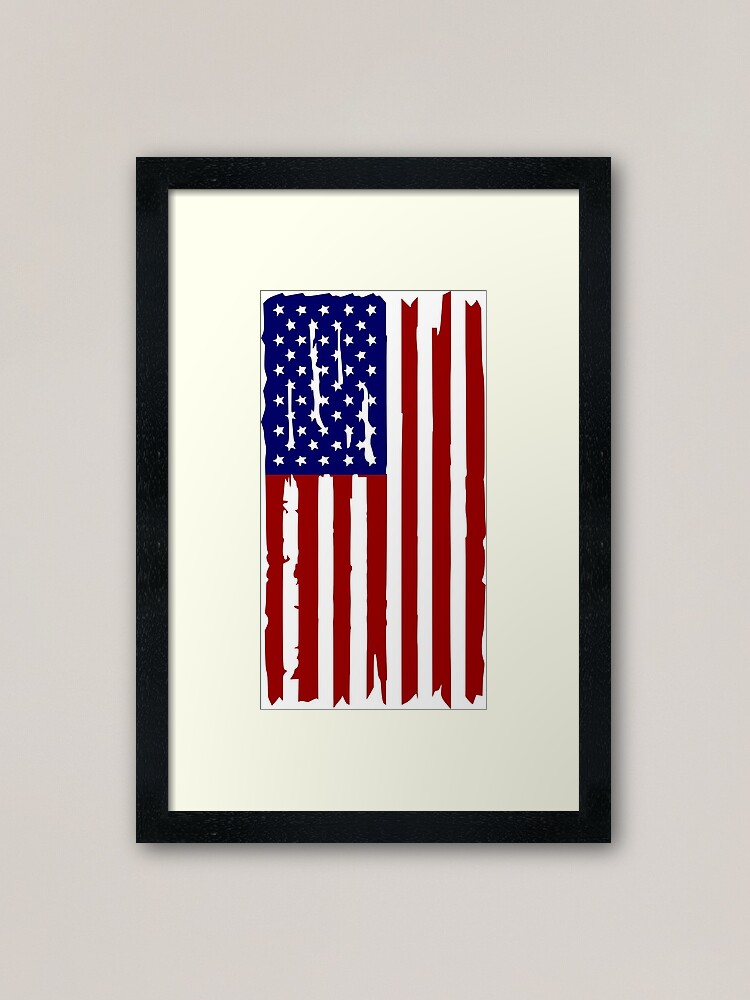 Lámina enmarcada «Bandera americana hecha jirones» de mojomfg | Redbubble