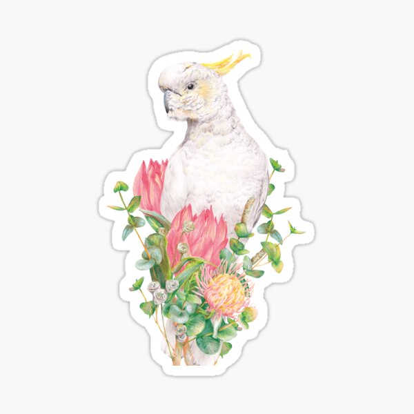 Item preview, Australian Sulphur-Crested Cockatoo || Floral Bird designed and sold by Kayla Reay.