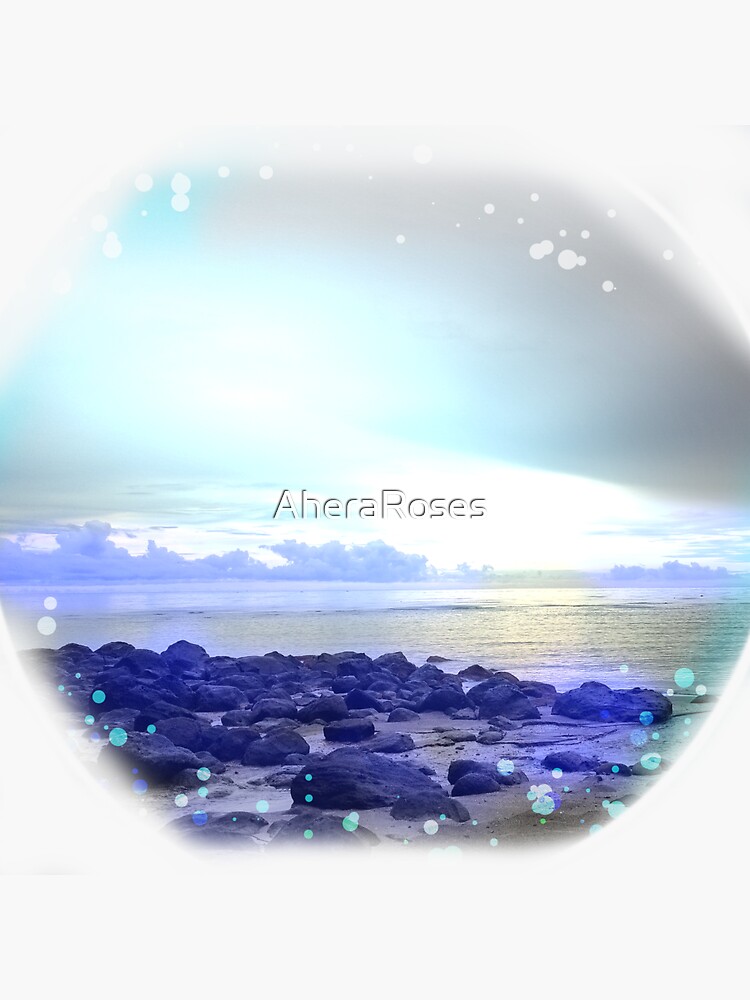 Thumbnail 3 of 3, Sticker, Shoreline Blue Aesthetic Photo Design designed and sold by AheraRoses.