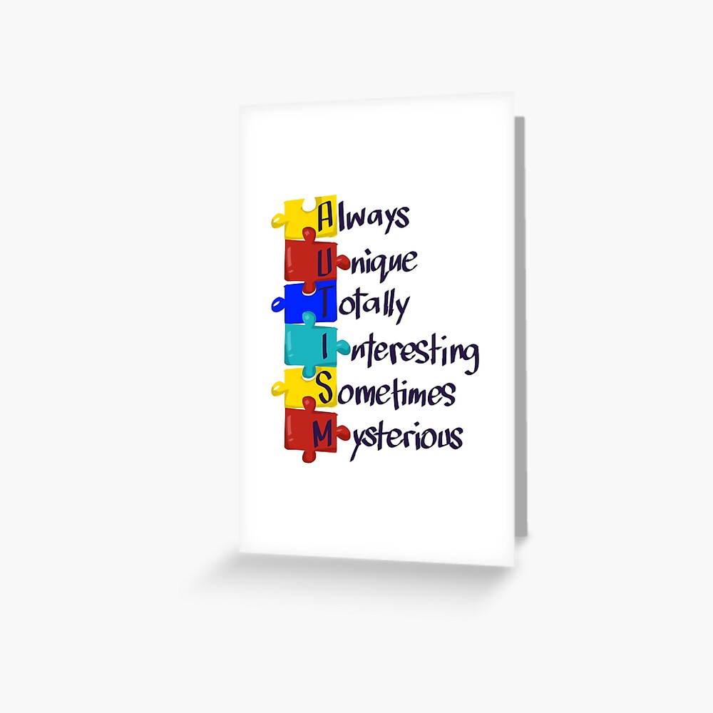 "Autism Awareness AUTISM Acronym Puzzle Gift" Greeting Card for Sale by