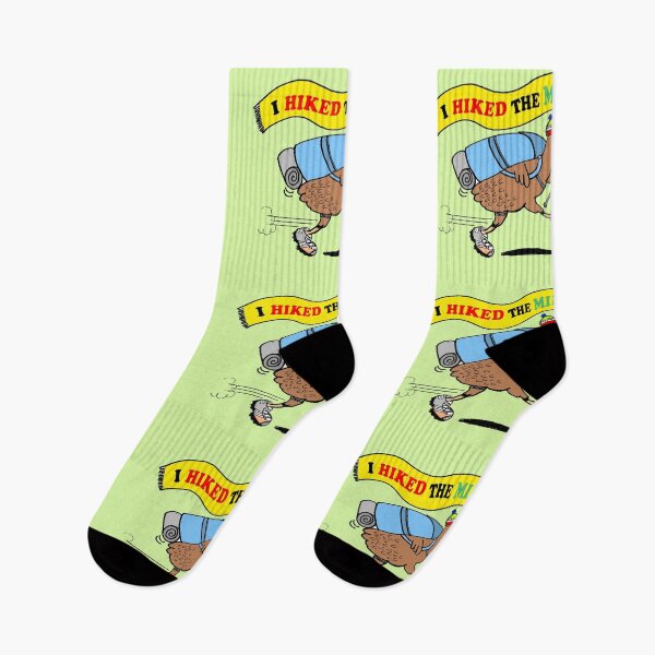 Item preview, Adorable bird cartoon kiwi hiker carrying Milford track flag designed and sold by Al Benge - NZ & Australian Art.