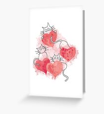 Love Cats Abstract Watercolor Greeting Card