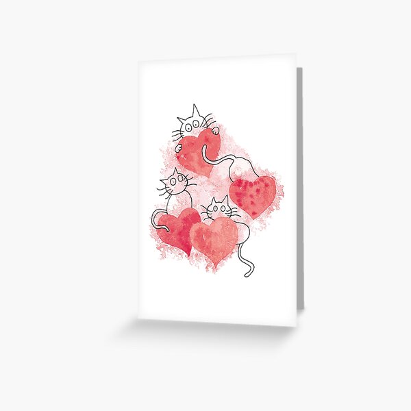 Love Cats Abstract Watercolor Greeting Card