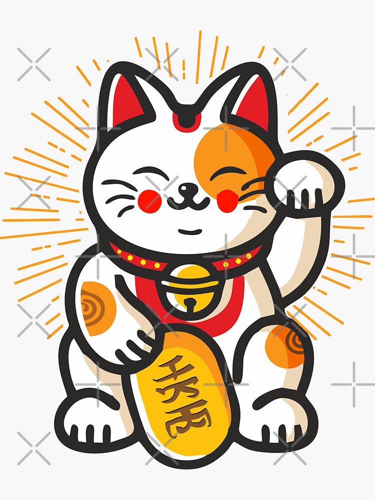 Cute good luck charm Maneki Neko - Japanese fortune cat. tri-color