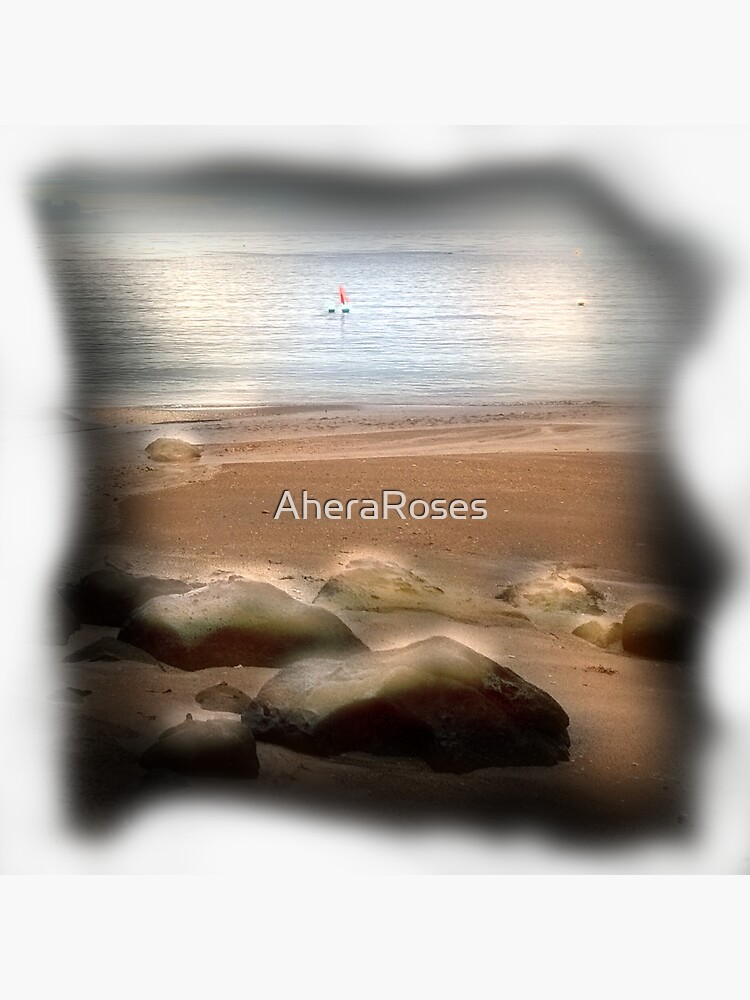Thumbnail 3 of 3, Sticker, Brown and Blue Aesthetic Shoreline Photo Design designed and sold by AheraRoses.