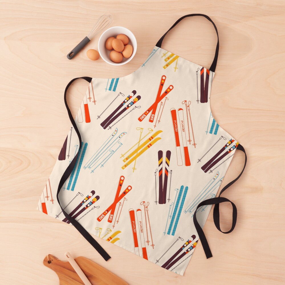 Retro Ski Pattern on Cream Apron