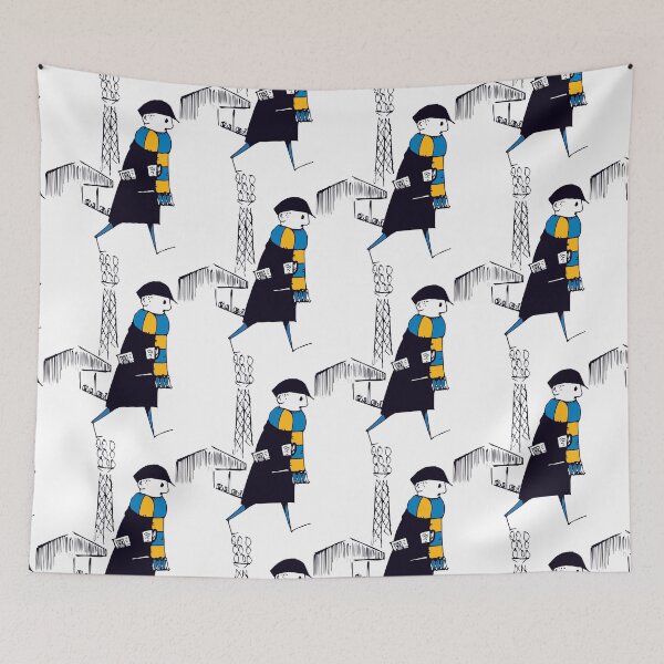 Item preview, Flat cap Fan,  Blue and Yellow Scarf, Football Supporter, Illustrated Tribute designed and sold by FoleyPottery.