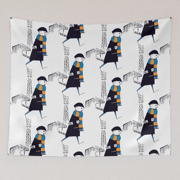 Item preview,  Flat cap Fan, Blue and Orange Scarf, Football Supporter, Illustrated Tribute designed and sold by FoleyPottery.