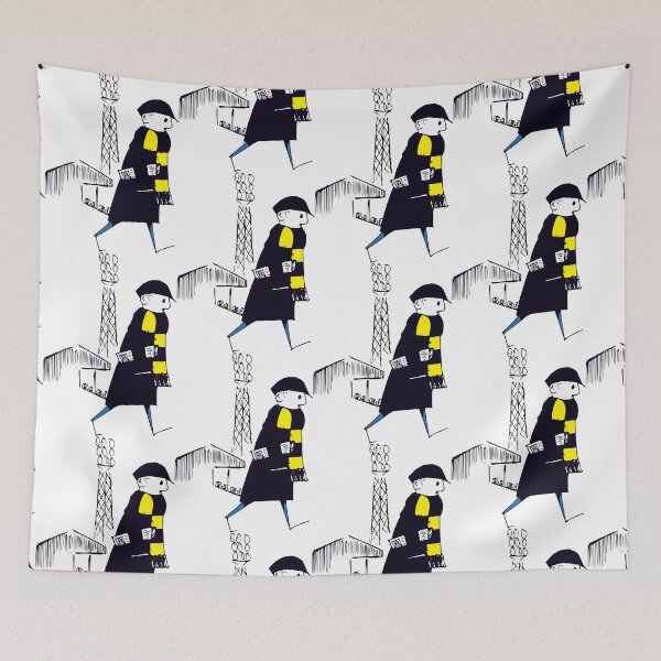 Item preview, Flat cap Fan, Black and yellow Scarf, Football Supporter, Illustrated Tribute designed and sold by FoleyPottery.