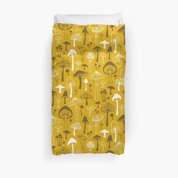 Mushrooms in Yellow Duvet Cover
