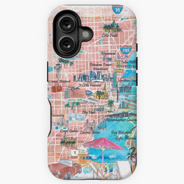 Item preview, Miami Florida  Illustrated  Travel  Map  with  Roads  and  Highlights designed and sold by artshop77.