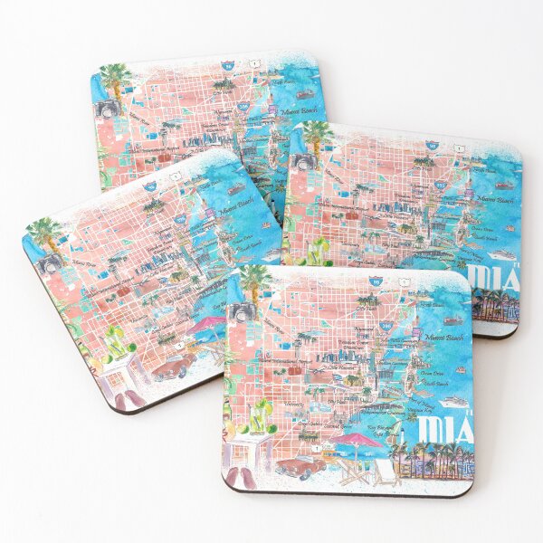 Item preview, Miami Florida  Illustrated  Travel  Map  with  Roads  and  Highlights designed and sold by artshop77.