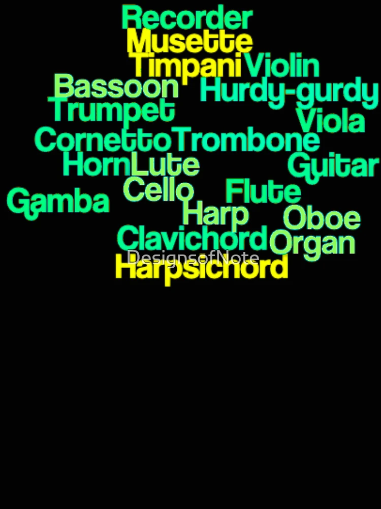 Thumbnail 4 of 4, Relaxed T-Shirt, Baroque Musical Instruments Wordcloud Green designed and sold by DesignsofNote.