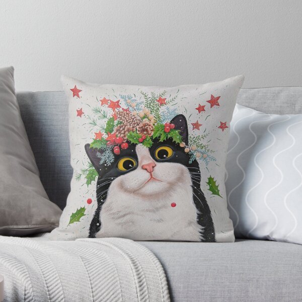 Ameowican Gothic Calico And Tuxedo Cat Throw Pillow Cushion Cover