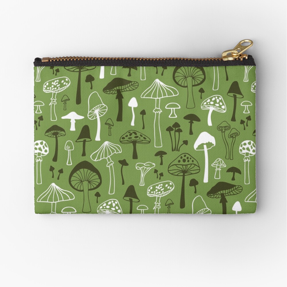 Mushrooms in Green Zipper Pouch
