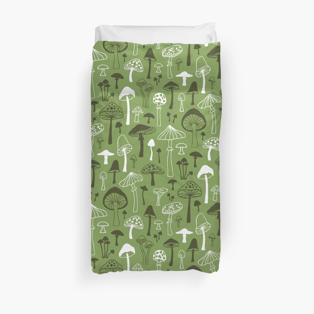 Mushrooms in Green Duvet Cover