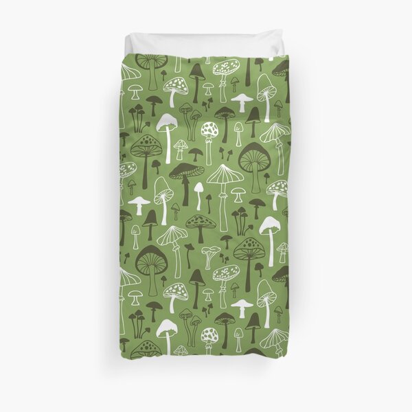 Mushrooms in Green Duvet Cover