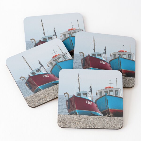 Item preview, Claret and Blue Fishing Boats on a Pebble Beach designed and sold by Rocketman2017.
