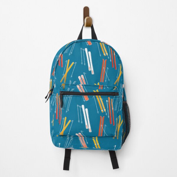 Item preview, Colorful, Retro Skis pattern on dark blue designed and sold by ShowMeMars.