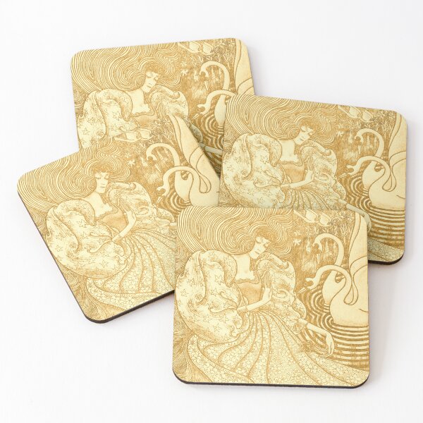 Item preview, Woman with butterfly and swans vintage lithograph 1894 designed and sold by SolidEarthArt.