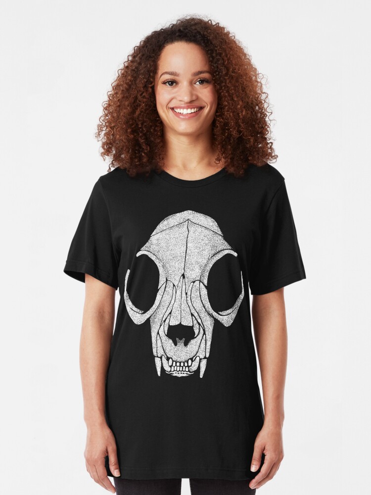 Alternate view of Cat Skull White Halftone Slim Fit T-Shirt