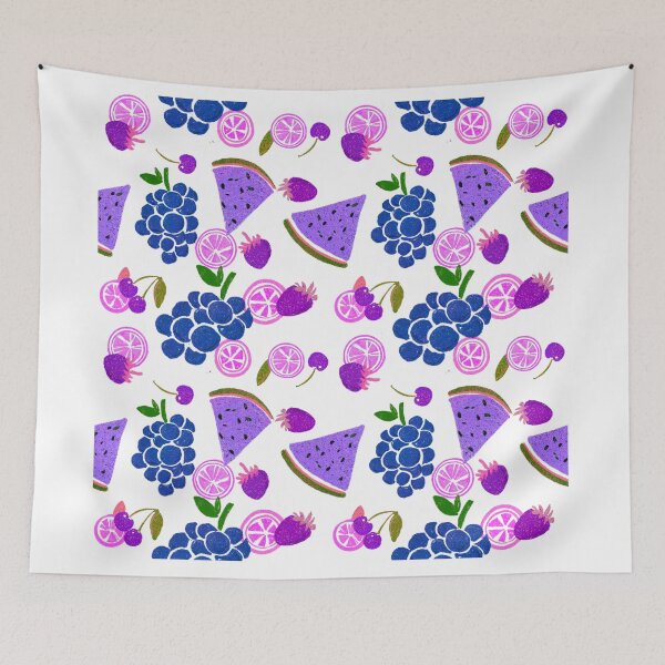 Item preview, Melon and friends illustration, grapes, cherry, strawberry, orange, watermelon, pink, purple, red, yellow, orange, green, white.  designed and sold by creativeshell.