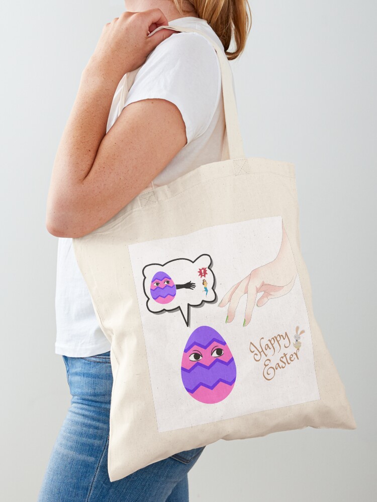 Thumbnail 1 of 5, Tote Bag, Happy easter - crazy egg and man designed and sold by ceca95.