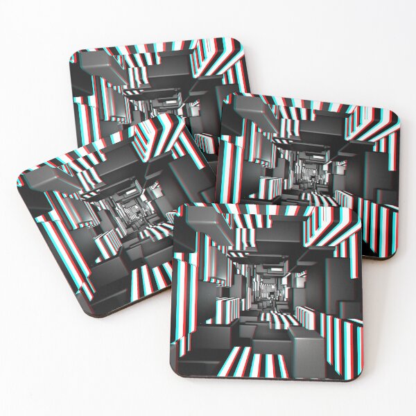 Item preview, Op Art Optical Illusion Stripes Tech 3D Cubes (black|white|red|cyan) designed and sold by hyproinc.